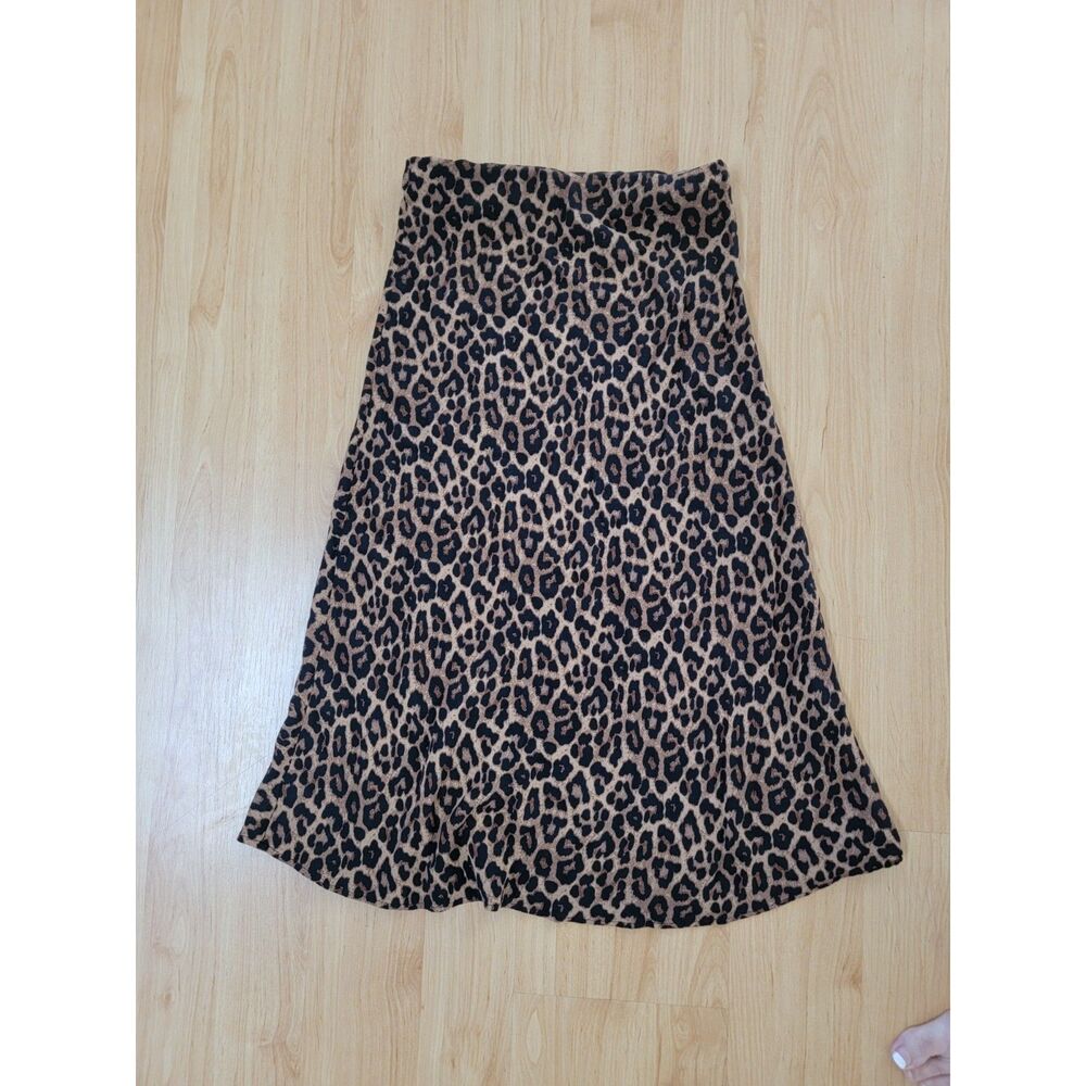 H&M Leopard Print 100% Viscose A-Line Midi Skirt Extra Small XS